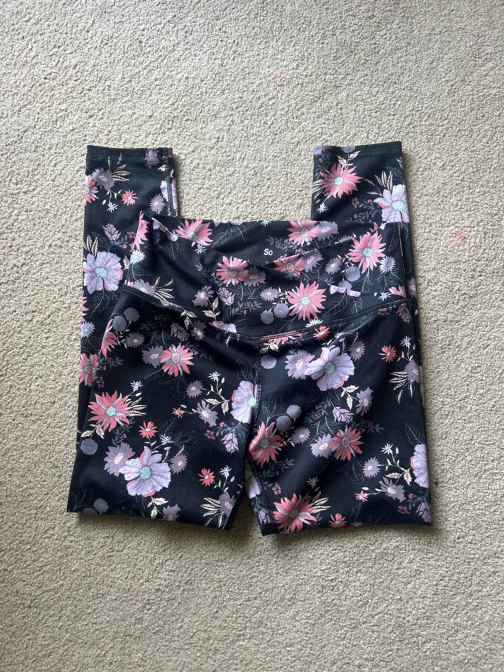SO Black Leggings with Coral & Lavender Floral Print